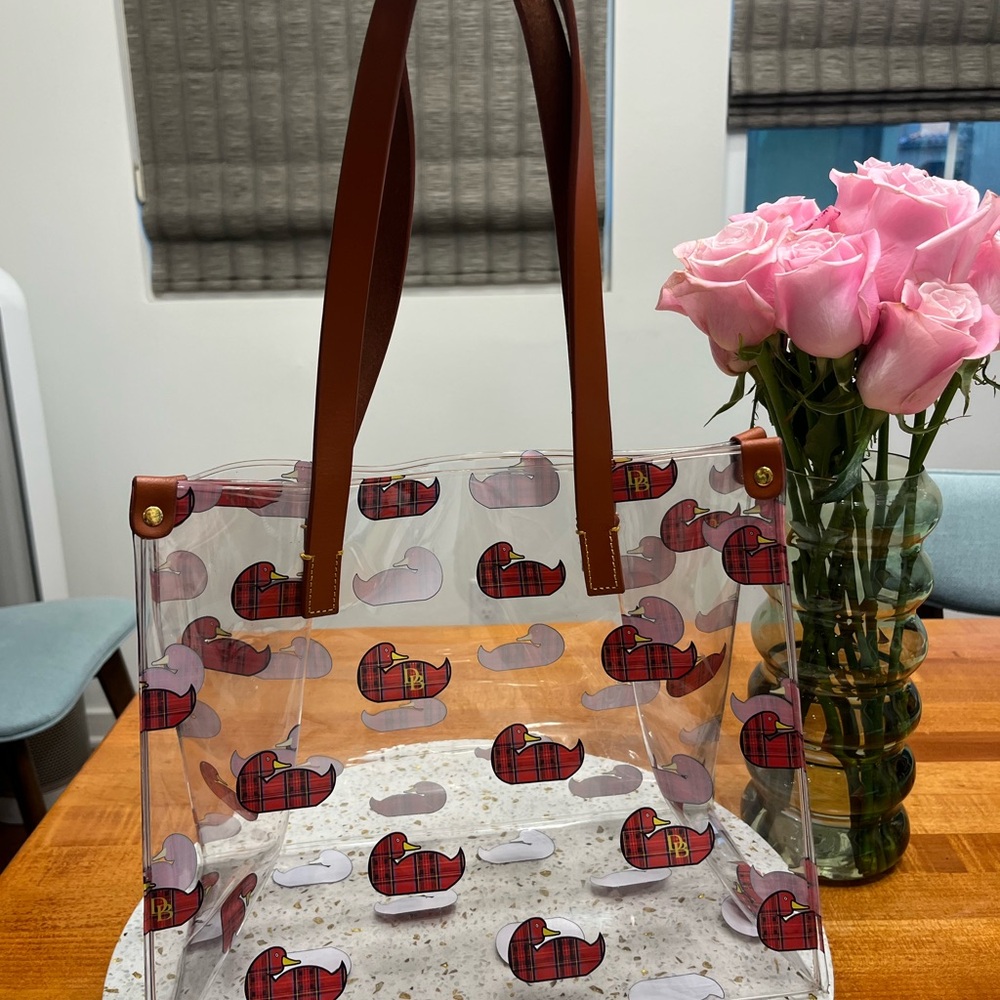 Dooney and Burke Clear Shopper Tote Bag with Plaid Ducks